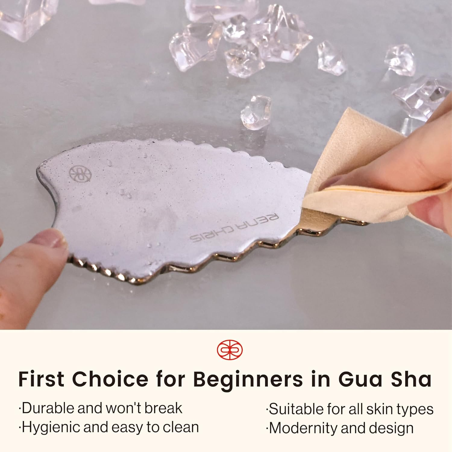 Rena Chris Gua Sha Facial Tools, Stainless Steel Guasha, Manual Massage Sticks for Jawline Sculpting and Puffiness Reducing, Scraping Massage Tool, Skin Care Massager (Pear-Shaped) image number 4