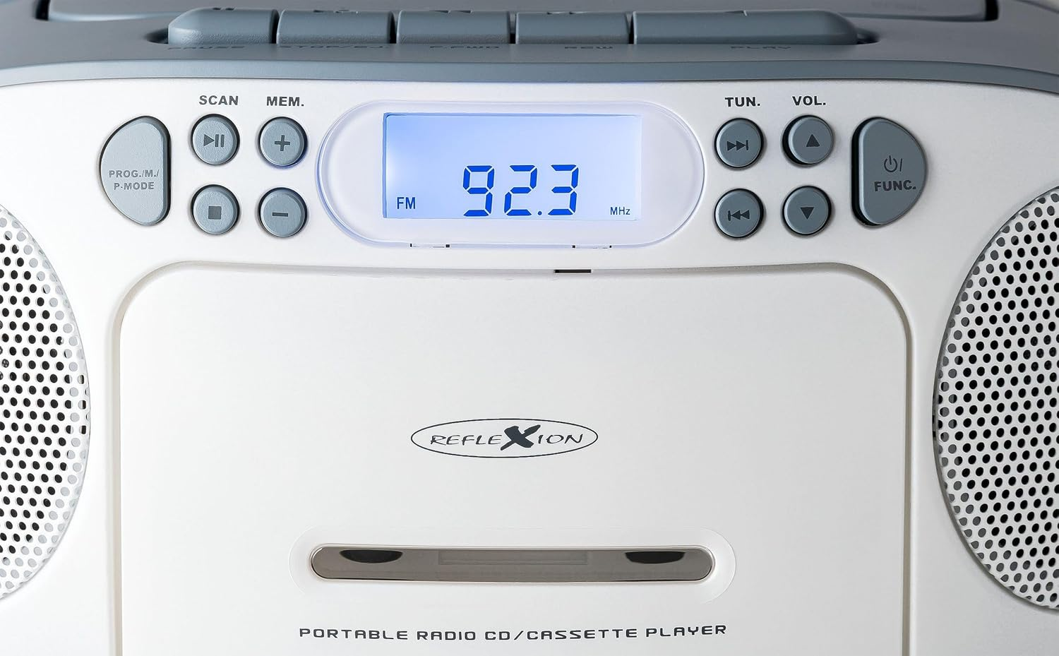 REFLEXION CD Player with Cassette and Radio for Mains and Battery Operation (PLL FM Radio, LCD Display, AUX Input, Headphone Jack), White/Blue, RCR2260 image number 1