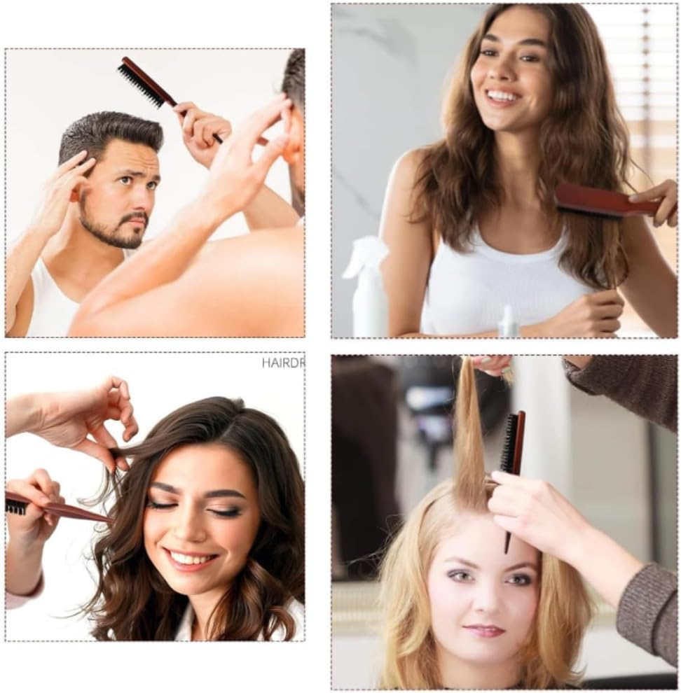 Jindizi Boar Bristle Hair Brush Set, 5Pcs - Slick Back, Teasing, Quiff Roller, Anti-Static, Black image number 3