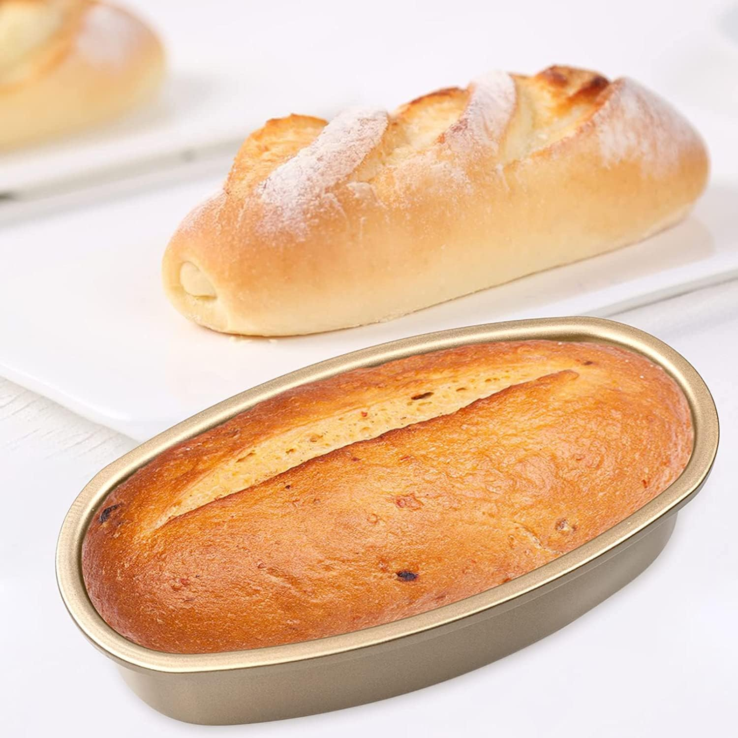 INHEMING Cake Baking Mould Loaf Tin 2 Pieces Oval Cake Mould Baking Mould Baking Mould Non-Stick Aluminium Baking Moulds - 23 X 12 X 5 Cm image number 4