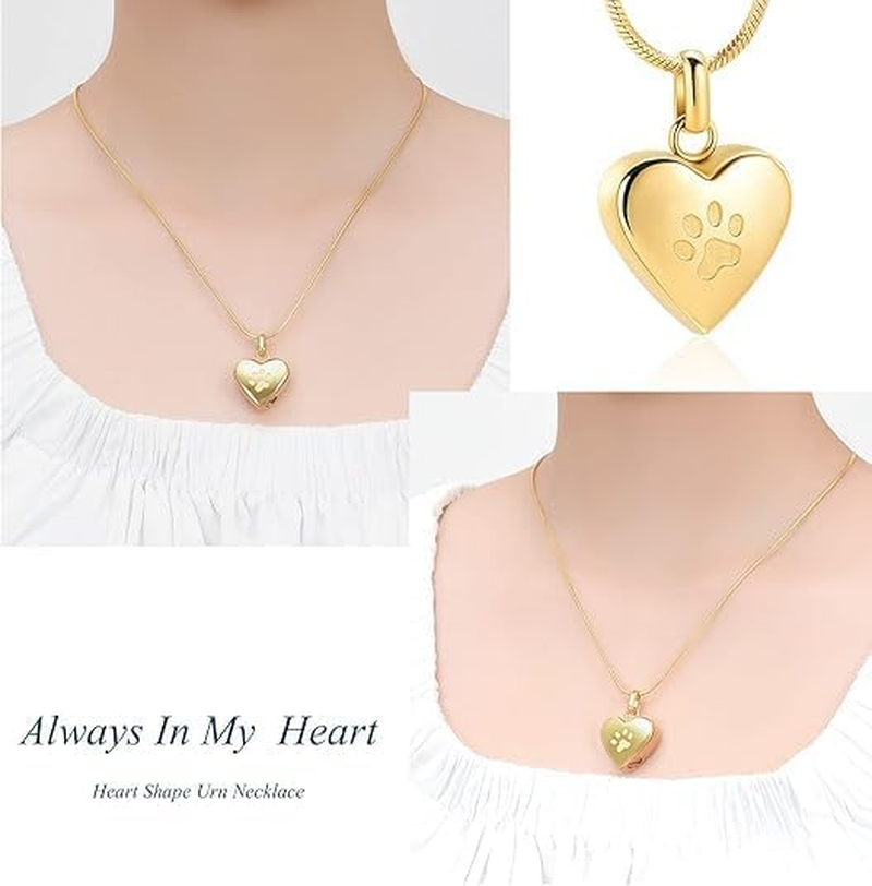 1Pcs Pet Cremation Jewelry for Ashes Pendant Paw Print Pet Heart Urn Necklace Memorial Keepsake Jewelry for Pet/Dog'S/Cat'S Ashes (Heart-Gold) image number 3