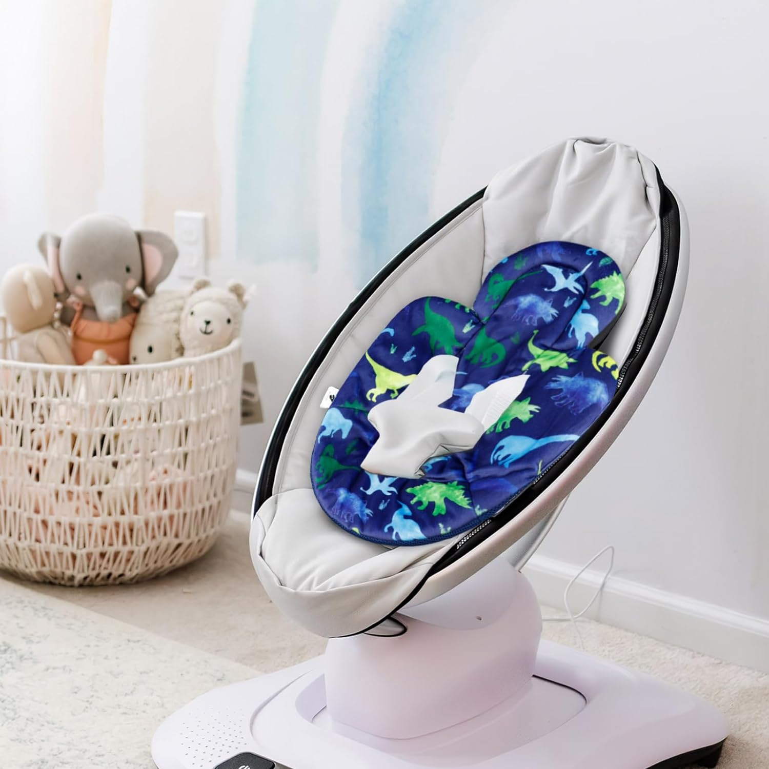 Infant Insert Boys, Newborn Head & Body Support Insert Cushion for Newborn to Toddler, Compatible with 4Moms Mamaroo and Rockaroo Swing, Reversible Design, Minky & Cool Mesh, Soft Breathable, Dinosaur - Purple Flower image number 3