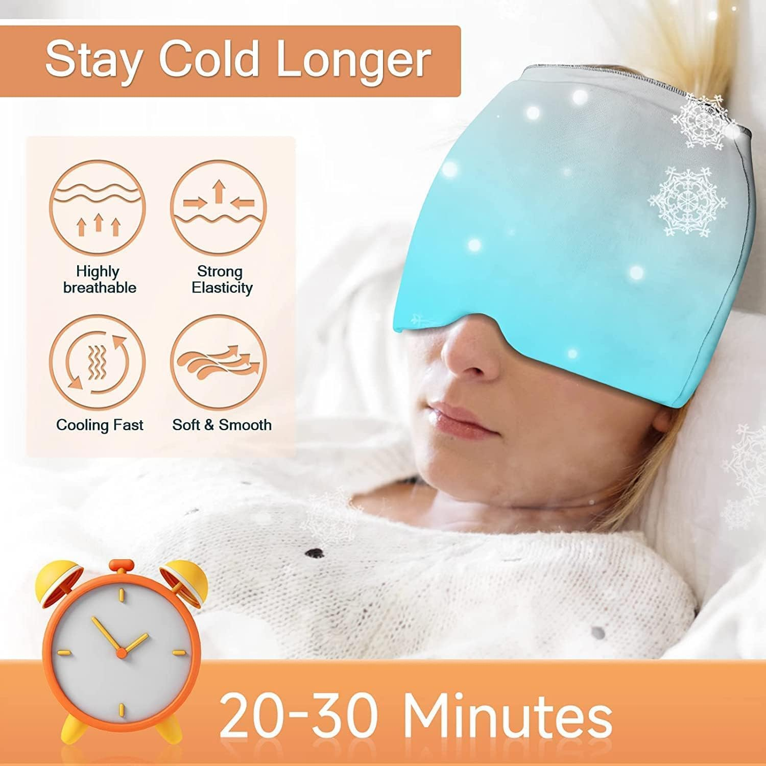 Migraine Headache Relief Cap, Hot & Cold Therapy Hat, Cool Gel Head Wrap, Headache Cap Ice Pack Mask, Cold Compress Migraine Relief Products Device for Tension & Stress (1 Gray) image number 1
