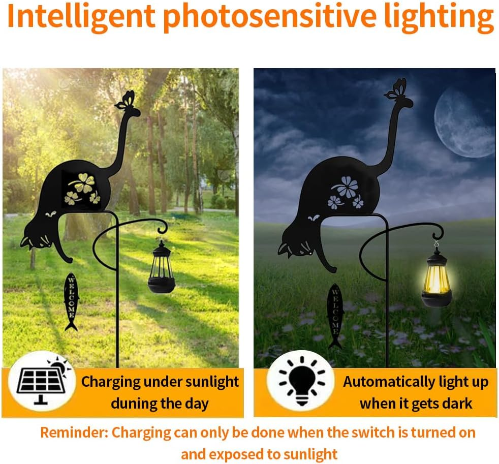YZYOE Solar Powered Black Cat Fishing Light, Garden Decorative Iron Art Cute Cat Fishing Floor Light, Wireless Dusk Dawn LED Landscape Lamp Waterproof image number 1
