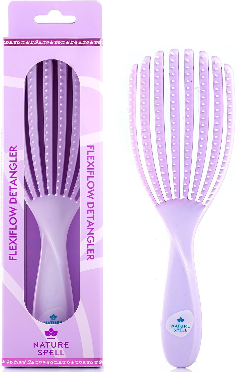Nature Spell Flexiflow Detangling Hair Brush | Detangles All Hair Types | for Wet & Dry Hair | Flexible Strands for Pain Free Brushing & Cleaning | Eliminates Knots & Reduces Breakage | (Purple)