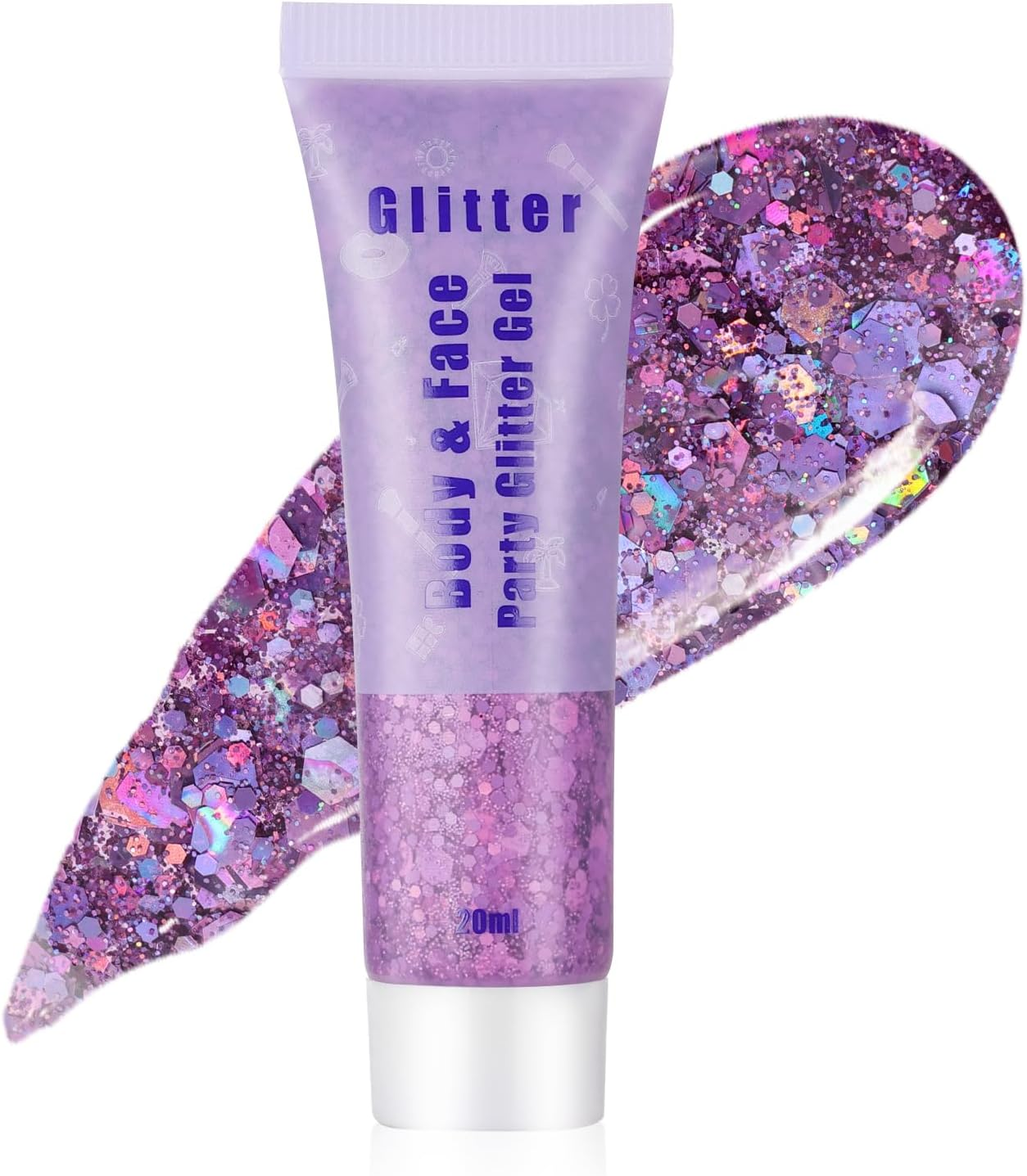 DAGEDA 20Ml Purple Body Glitter Gel, Face Hair Glitter Gel Mermaid Makeup Sequins Shimmer Liquid Eyeshadow, Singer Concert Festival Party Rave Accessories Halloween Holographic Glitter Makeup