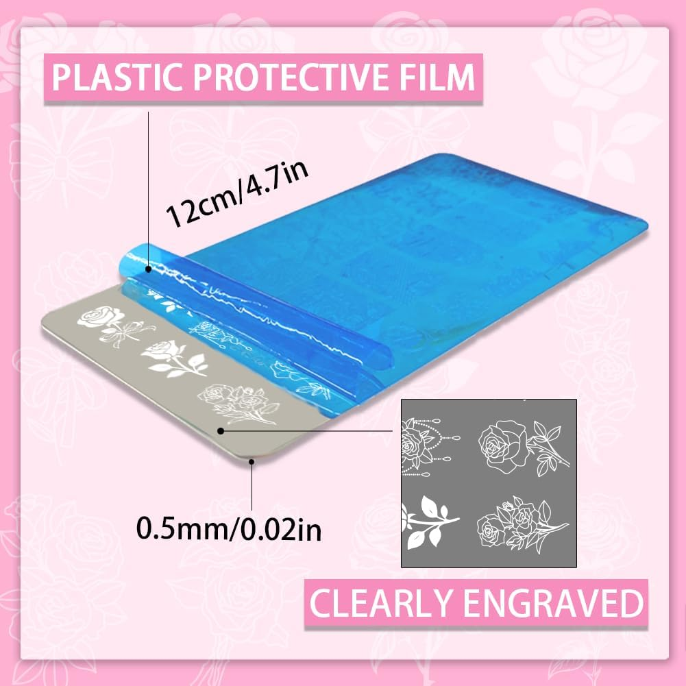 PH Pandahall 3Pcs Rose Flower Nail Stamping Plates Bow Bouquet Nails Art Stencils Plants Manicure Art Templates Vintage Floral Print Nail Stencils for Women Manicures Salon Design DIY Tools Supplies image number 6