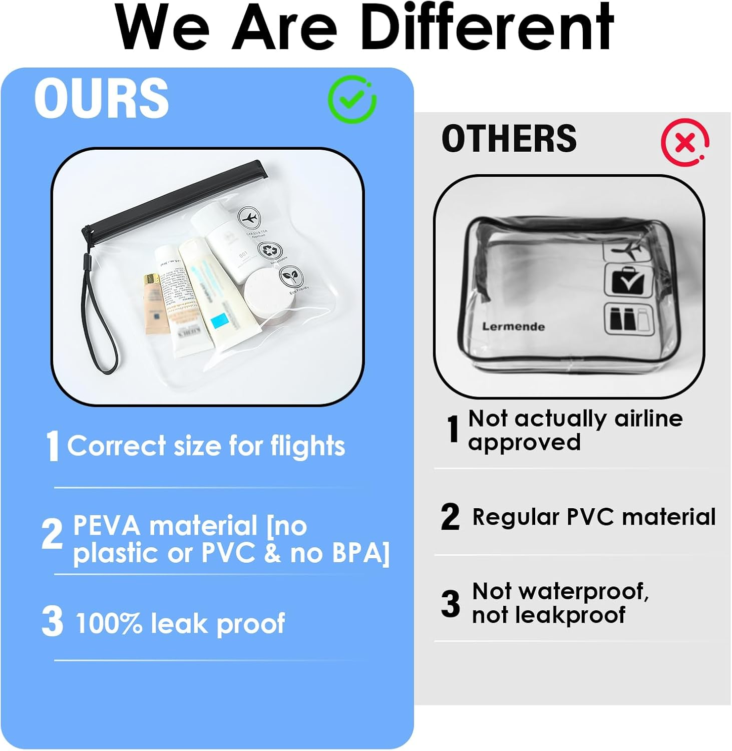 Coastalpure Clear Travel Toiletry Bag, (20X20Cm) Leakproof Liquid Bags for Airports, Waterproof Cosmetic & Makeup Organizer Pouch, 2 Pack Black for Carry-On Luggage image number 3