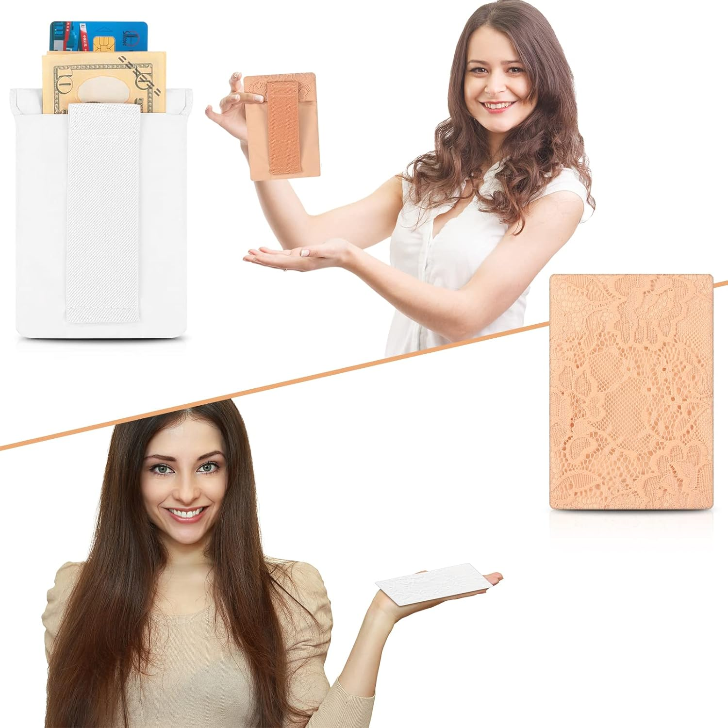 Saintrygo 2 Pcs Bra Wallet Lace Women Travel Bra Pocket Pouch Breathable Latent Wallet Secret Pocket Discrete Latent Travel Pouch Money Belt for Wome, White, Beige, Hidden Bra Wallets image number 5