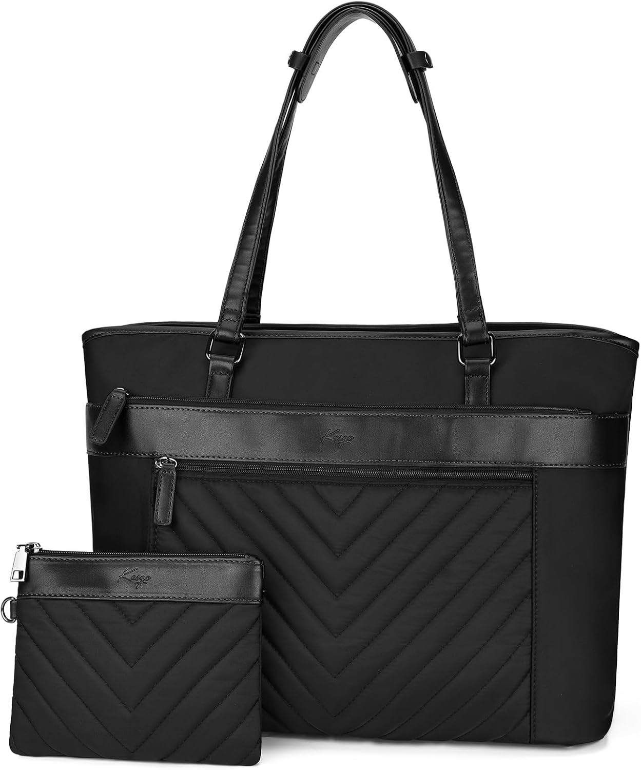 Laptop Tote Bag for Women, KASQO Large Water-Resistant 15.6 Inch Computer Shoulder Bag Ladies Work Tote Leather Handbags Satchel with Clutch Purse for Office School Travel