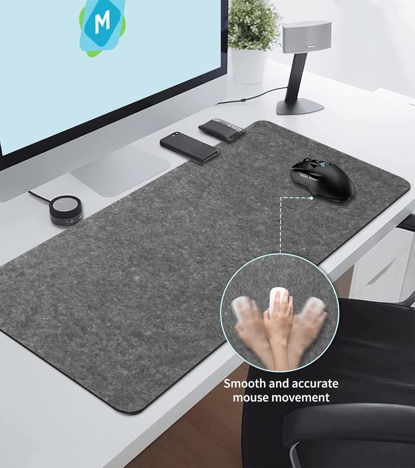 Mouse Mat XXL, Non-Slip Gaming Mouse Mat, Felt Fabric, Waterproof Desk Mat, Desk Pad, Mouse Mat for PC, Macbook, Laptop, Improves Precision and Speed image number 1