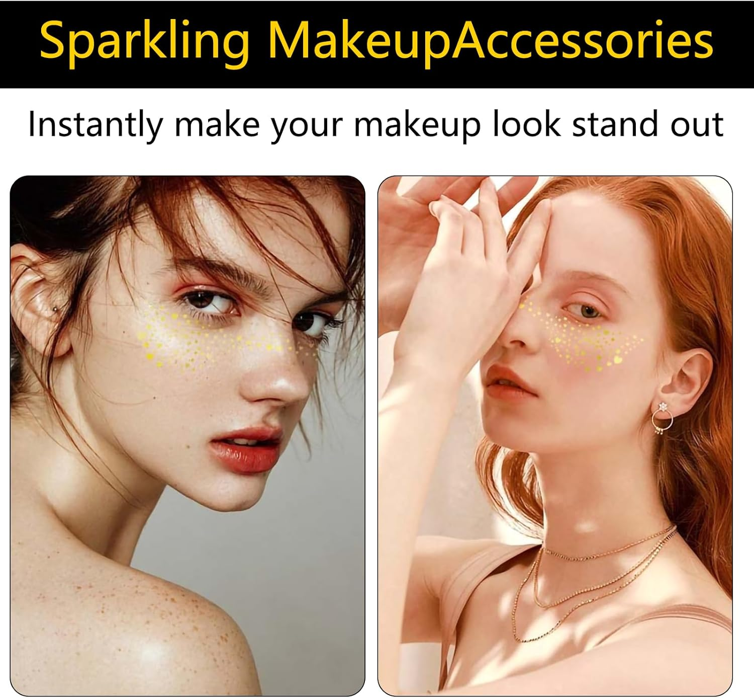 Luzcauwy 6Pcs Glitter Freckles Face Tattoo &ndash; Gold Speckles Makeup Patches for Festival, Cosplay, Photo Shoots & Parties, Easy to Apply Temporary Face Stickers