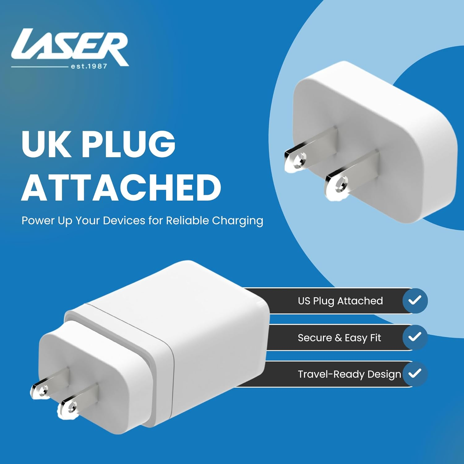 Laser 65W Gan Portable Travel Charger &ndash; 4 International Universal Adapters (AU/EU/UK/USA), 3-Port Fast Charging (2 USB-C, 1 USB-A) for Laptops, Iphone 16/15/14, Galaxy S24/S23, Ipad Pro/Air &ndash; White image number 4