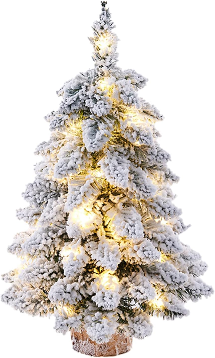 Xinyee 1 Prelit Tabletop Christmas Tree Snow Flocked Christmas Tree with Led Lights Wood Base Mini Xmas Pine Tree for Table Desk Home Christmas Decor image number 5