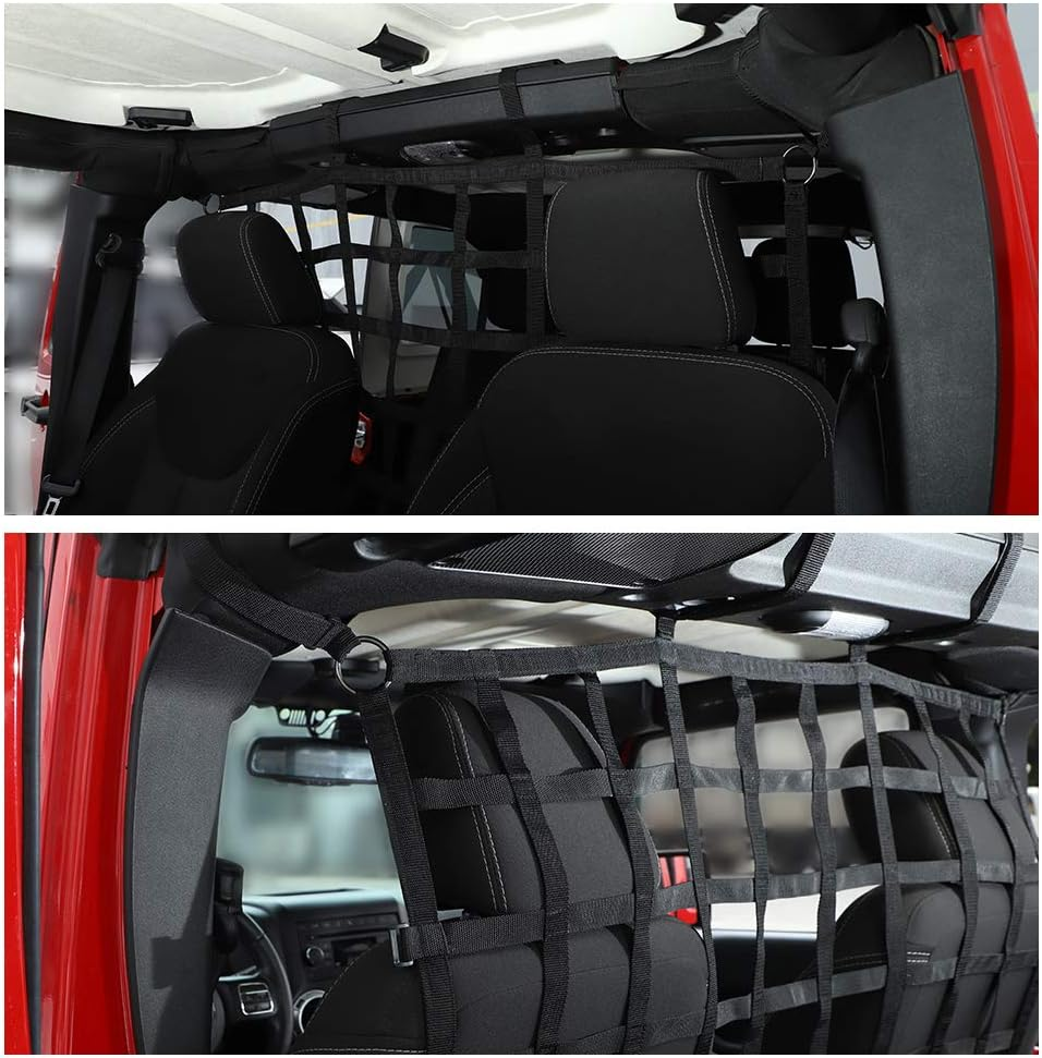 Jecar for Jeep Rear Seat Divider Net, Mesh Cargo Net Dog Car Barrier for 2007-2020 Jeep Wrangler JK JL Gladiator JT 2DR 4DR (Black) image number 1