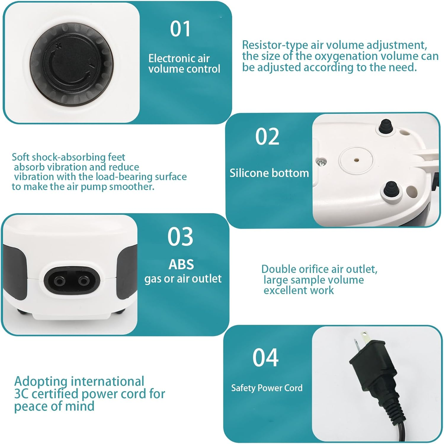 4W Fish Tank Air Pump, 6L/Min Quiet Adjustable Oxgen Pump, Powerful Aquarium Air Pump Aquarium Bubbler with All Accessories(Air Stone,Tubing Silicone,Check Valves) for 1-600L Fish and Turtle Tank image number 2