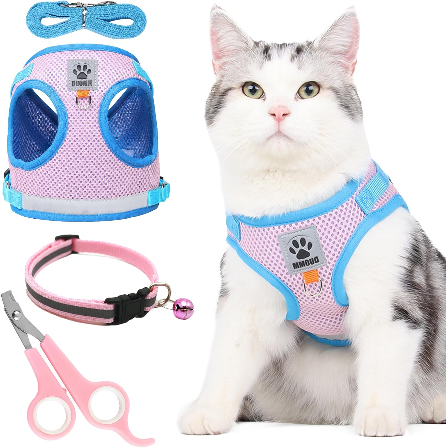 TYXHXTF Cat Harness and Lead Set, Soft Mesh Harness for Cats, Escape Proof Cat Kitten Walking Vest, Adjustable Reflective Strips Vest Harnesses with Collar, for Small Cats Pets(S Pink) image number 4