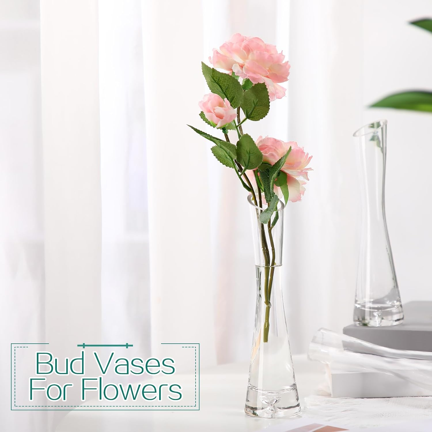 Lallisa 6 Pcs Glass Bud Vases for Centerpieces Maria Modern Clear Small Skinny Decorative Single Flower Bud Vase for Wedding Party Event Home Office Decoration(7.87 Inch,Transparent Color) image number 6