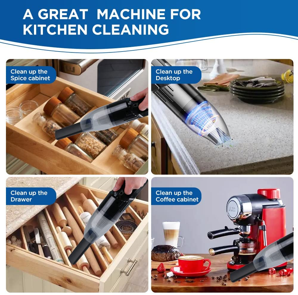 Handheld Car Vacuum Portable Cordless, Dust Buster Rechargeable High Power Suction, Mini Hand Held Vacuum Cleaner with Washable HEPA Filter, Multi-Nozzles, Lightweight Hand Vacuum for Car Home Office