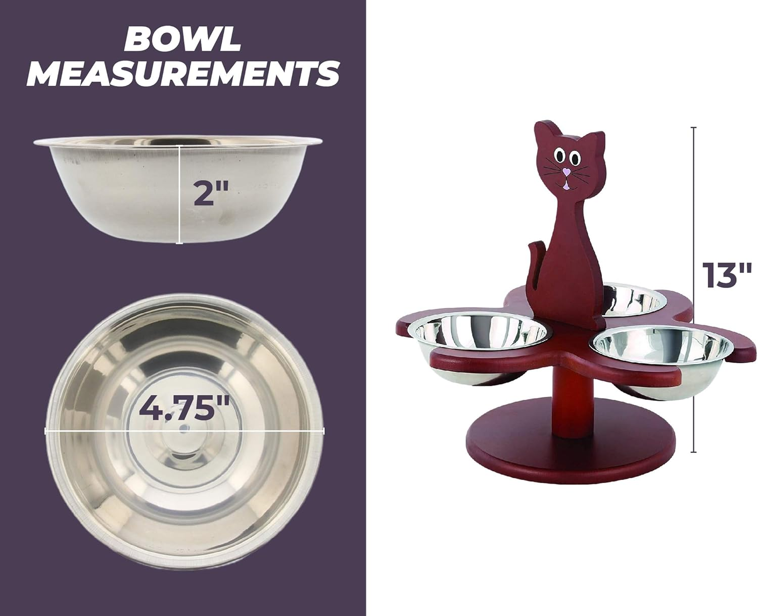 Pet Store Wood Multi-Cat Raised Feeder with 3 Metal Bowls image number 2