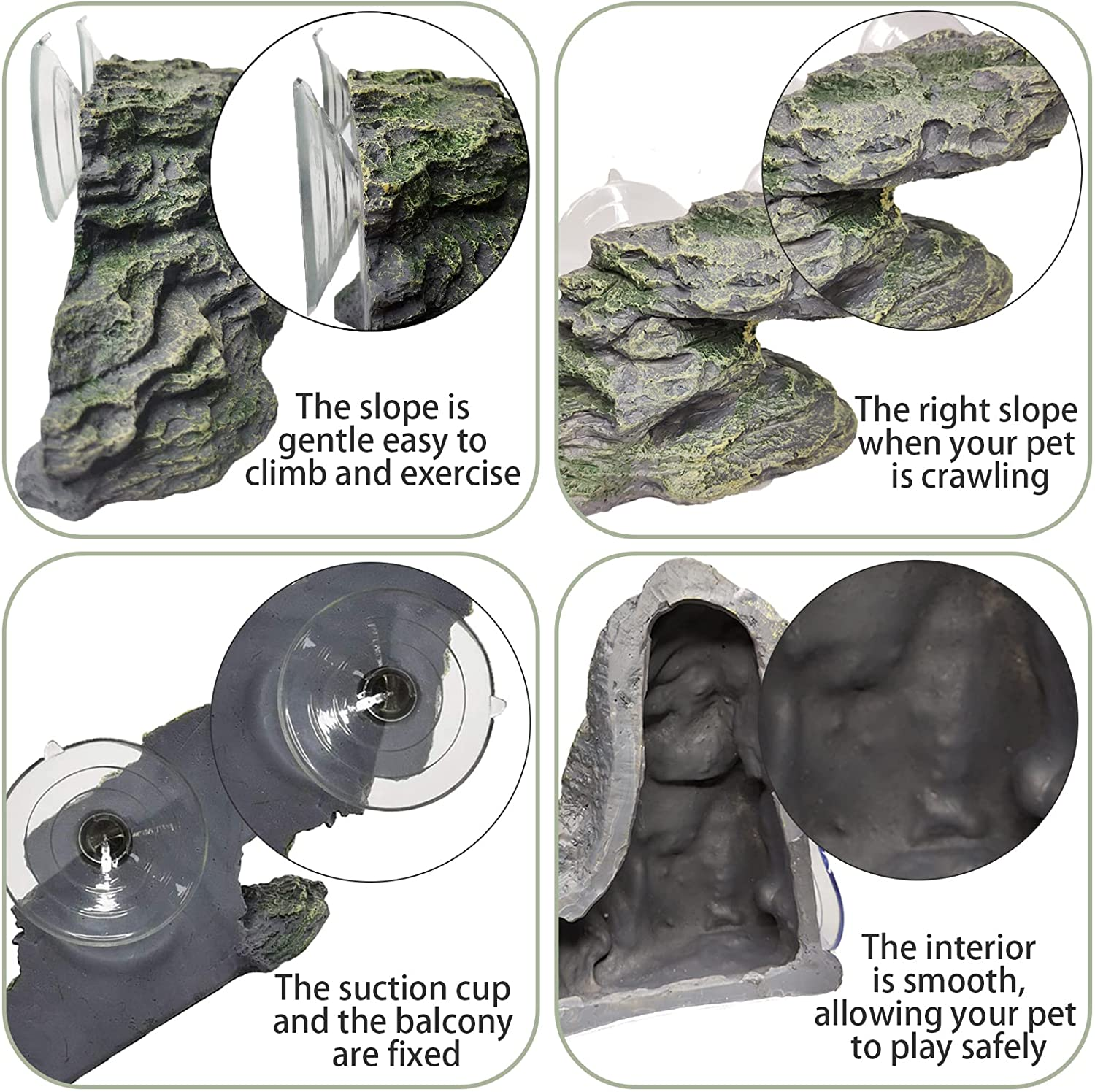 Turtle Basking Platform Reptile Climbing Shale Resin Step Ledge Stone Aquarium Ornament Rock Landscaping Decoration with Suction Cups for Frogs Newts Amphibians Lizard (Medium:8.2&rdquo;Lx3.3&rdquo;Wx3.1&rdquo;H) image number 3