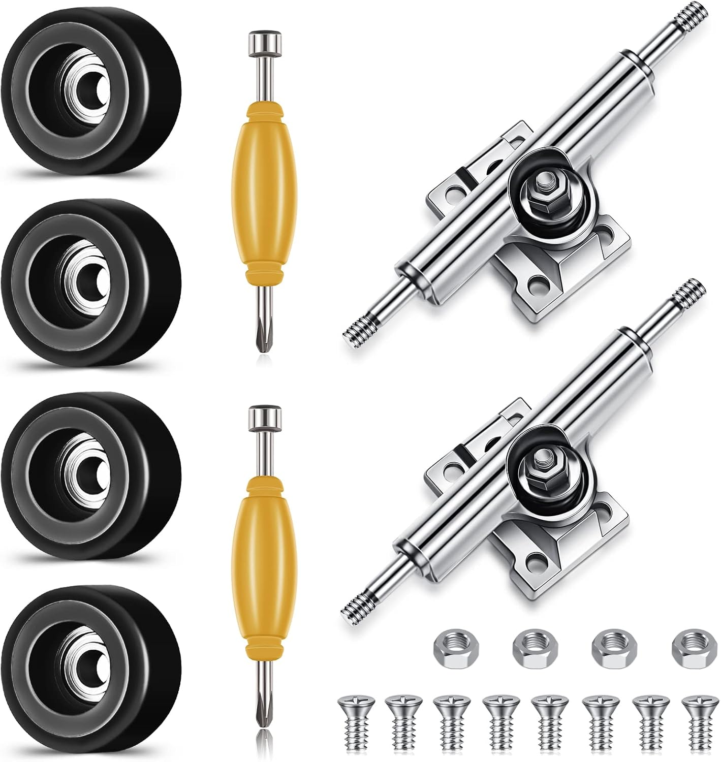 8 Pcs Fingerboard Bearing Wheels Standard Fingerboard Tool Fingerboard CNC Lathed Bearing Wheels Fingerboard Screwdriver and 2 Pcs Nut Driver for 34 Mm Wide Decks Finger Skateboard Trucks (Black) image number 2