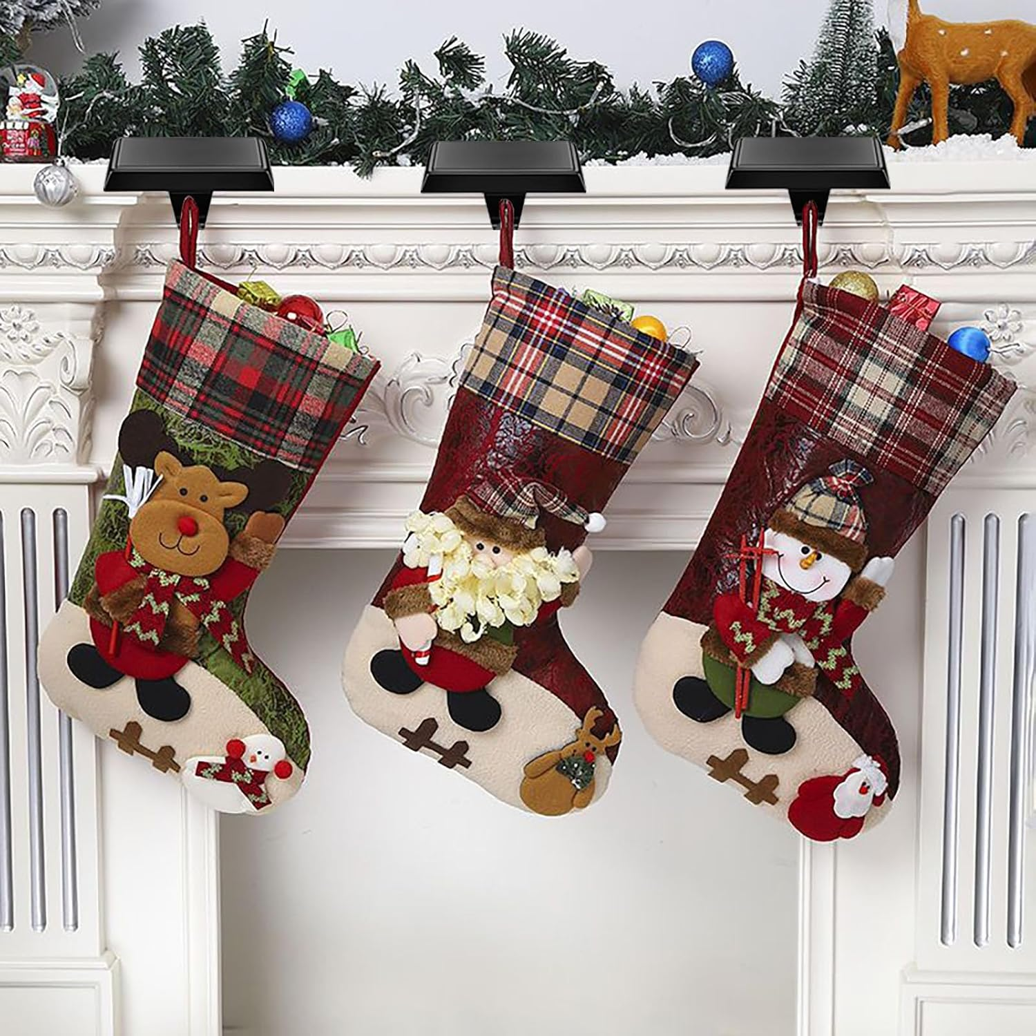 4PC Christmas Stocking Holder for Mantle, Reusable Christmas Stocking Hooks, Xmas Hanger for Fireplace Christmas Decoration Ornaments Hanging Shelf Floor image number 1