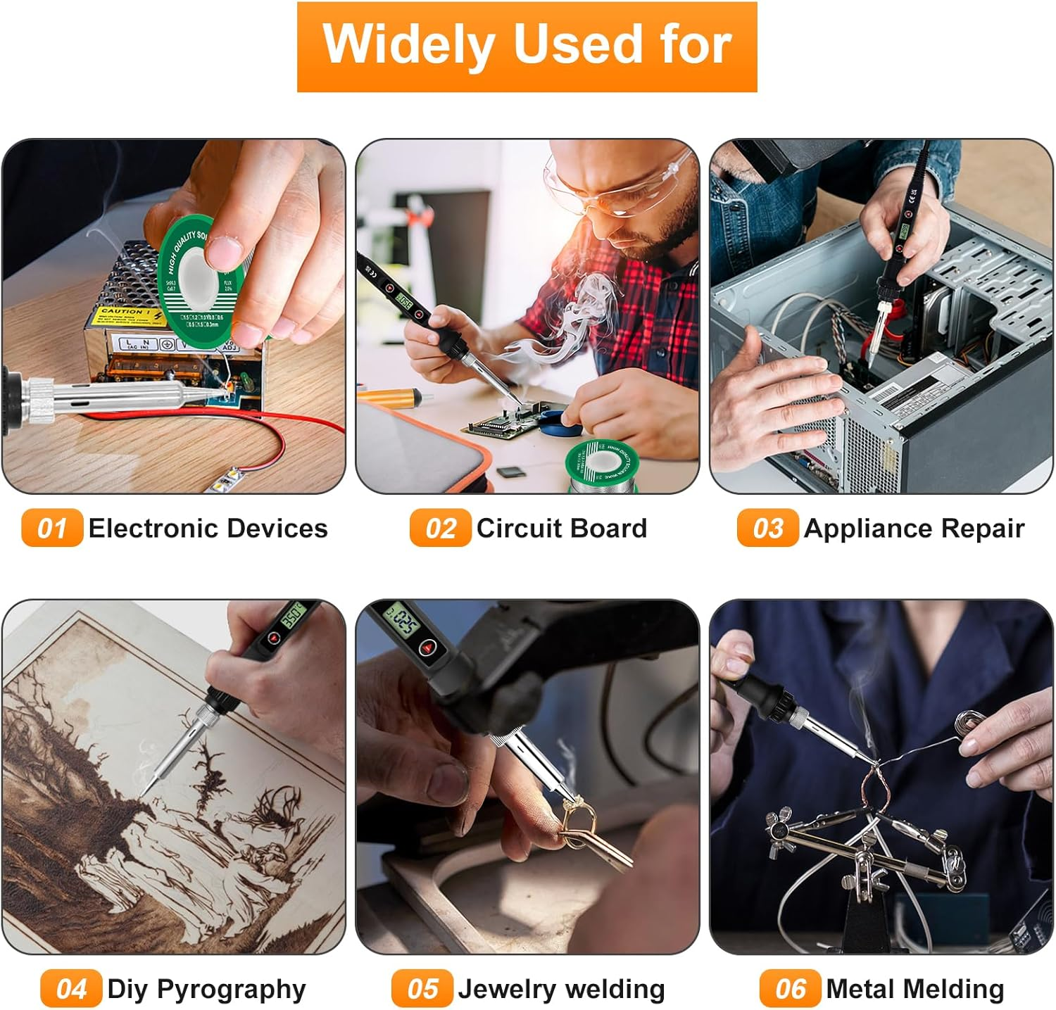 Soldering Iron Kit 80W LCD Adjustable Temperature 180-520&deg;C Electric Welding Tool On/Off Switch, 50G Solder Wire, 5 Soldering Tips, Desoldering Pump, Wire Stripper Cutter, Stand, Tweezers,Tool Case image number 1