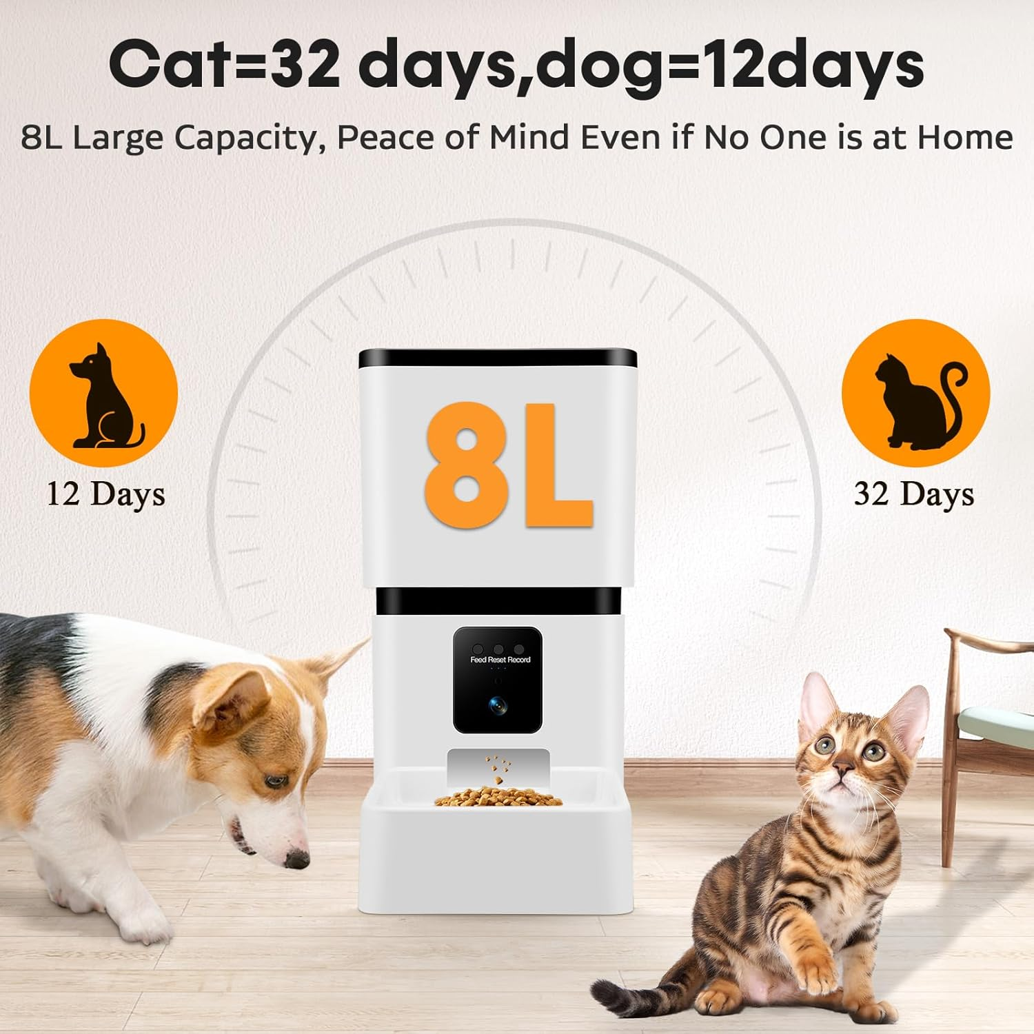 Automatic Dog Feeder with Camera Wifi: 8L, 33 Cups Easy Setup Cat Food Dispenser - HD 1080P Video Recording Timed Pet Feeder for Cat Dog Small-Pet, 5G App Control image number 2