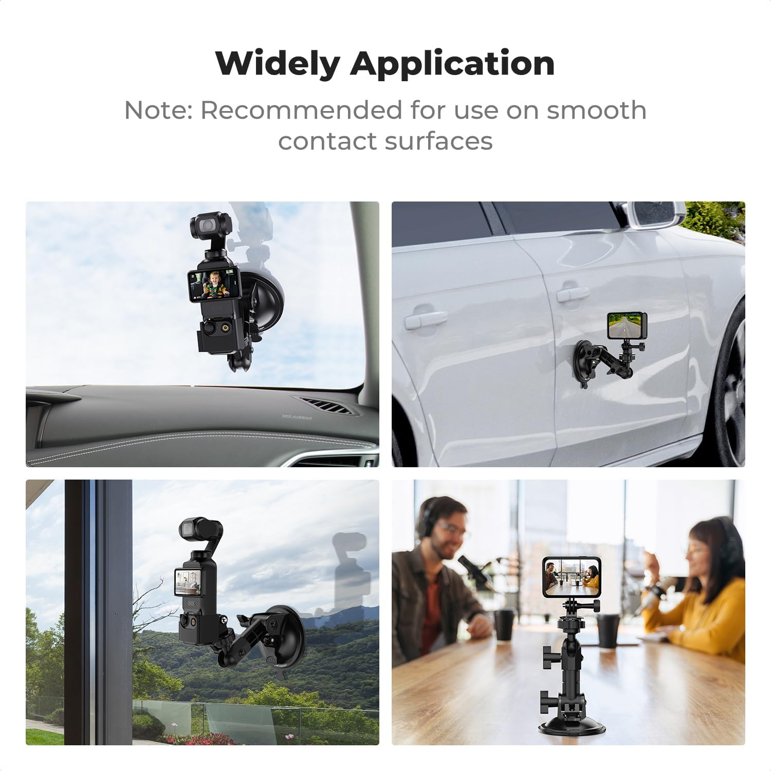 K&F Concept Suction Cup Mount for DJI Osmo Pocket 3, Car Windshield Window Dash Mount Holder for Gopro Hero 13/12/11/10/9 Black, DJI Osmo Action 3/4/5 Pro, Insta360 X5/X4 Accessories