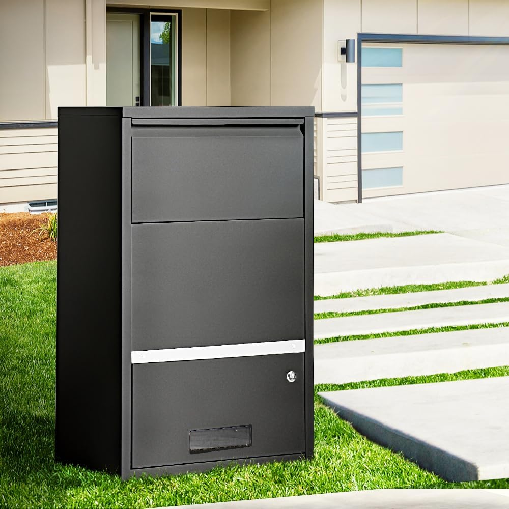Groverdi Parcel Box Post Letter Box Package Mailbox Security Lock Storage All Black