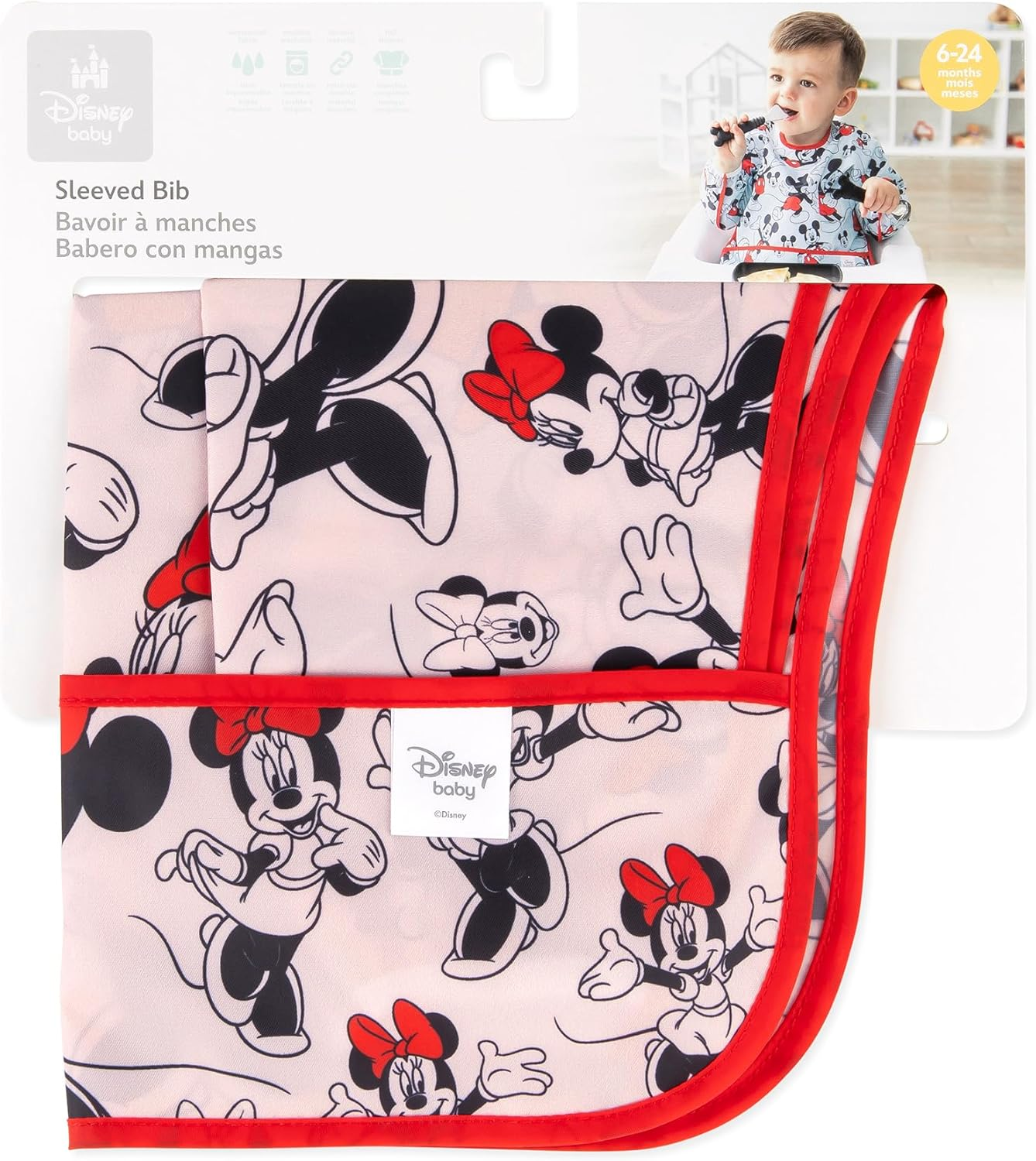 Bumkins Disney Baby Waterproof Sleeved Bib, Minnie Mouse Classic (6-24 Months) image number 5