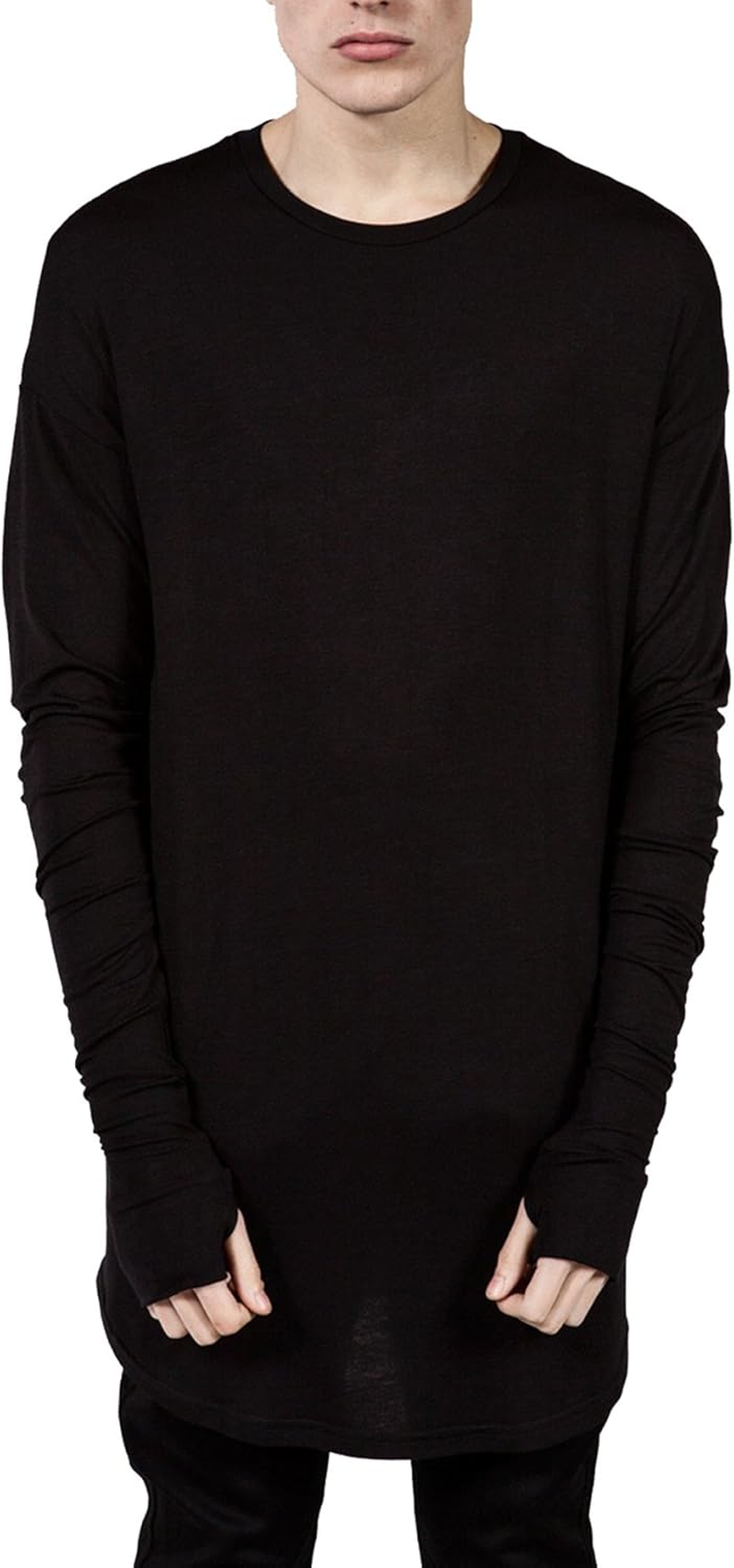 Mens Hip Hop Basic Longline Thumb Hole Cuffs Long Sleeve T-Shirt Basic Tee