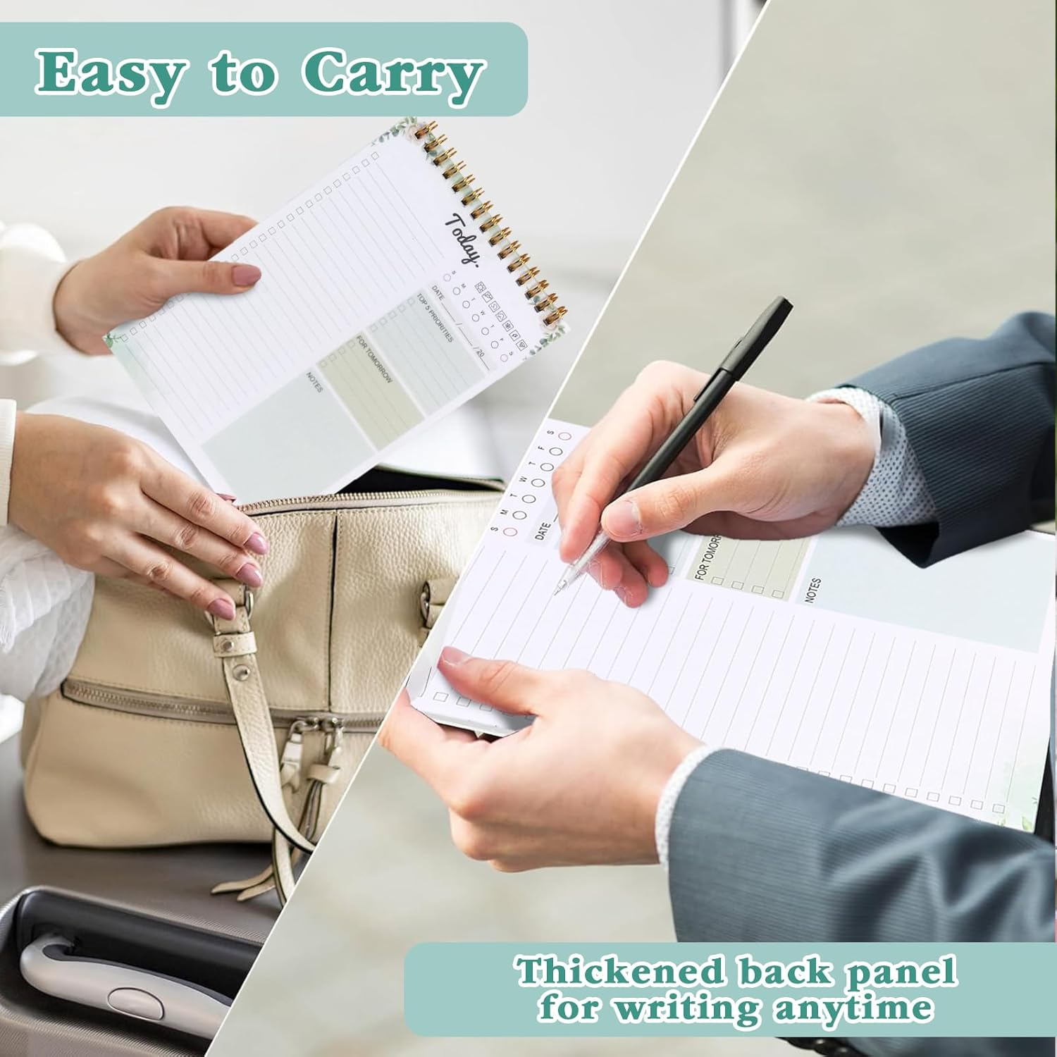 Doublecare 2 Packs To-Do List Notepad, A5 Daily Planner Notepad, Totally 208 Pages Undated Planning Pads with Task Checklist, Spiral Binding, 120 GSM Paper, PVC Cover for Home, Office & School Supplies