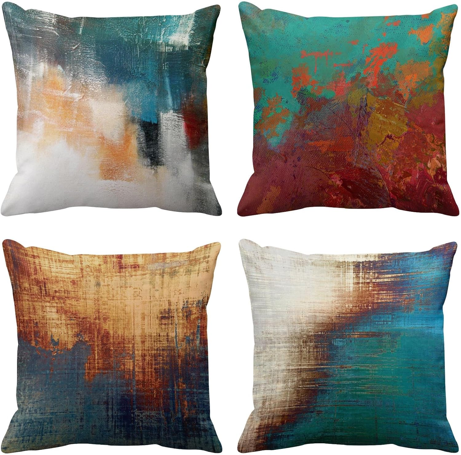 Britimes Throw Pillow Covers, Red Mandala Ethnic Flower Home Decor Set of 4 Pillow Cases, 18 X 18 Inches Sofa Cushion Couch Sofa Pillowcases Decorative