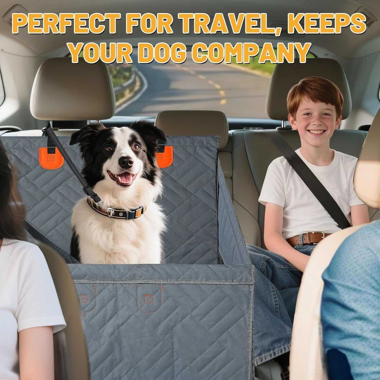 Dog Car Seat Cover for Back Seat &ndash; 2/3 Backseat Protector with Dog Seat Belt, Waterproof & Scratchproof Car Accessories for Small & Medium Dogs, SUV Sedan image number 5