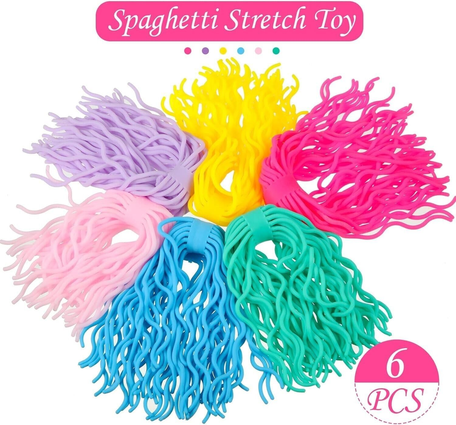 6Pcs Ramen Noodle Fidget Toy Stretchy Spaghetti Ball Ramen Noodles Sensory String Toy for Stress Relieving Early Education for Birthday Party Holiday Easter Basket Stuffing (Multi Color) image number 4