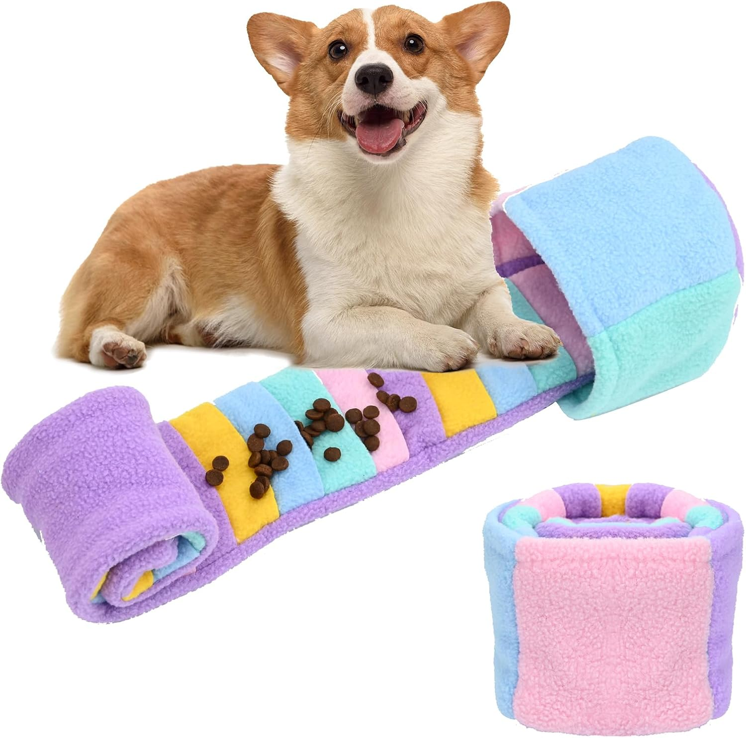 Fadcaer Foraging Dog Toy - Interactive Snuffle Mat for Small & Medium Dogs - Squeaky Puppy Toys for Training & Stress Relief (Rainbow)