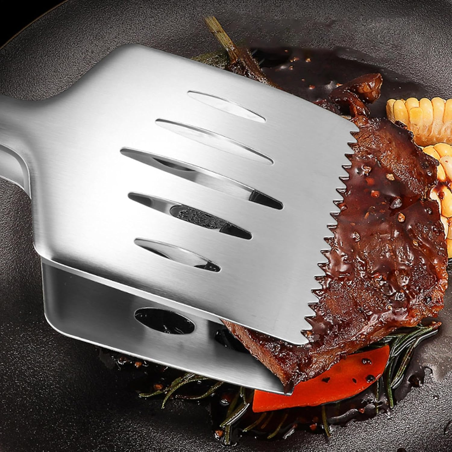 Stainless Steel Grill Tongs, Kitchen Cooking Tongs for Grill, Heat-Resistant Cooking Tools Kitchen Gadgets for Steak Fish Buffet Serving Outdoor Picnic Camping Party Backyard image number 4