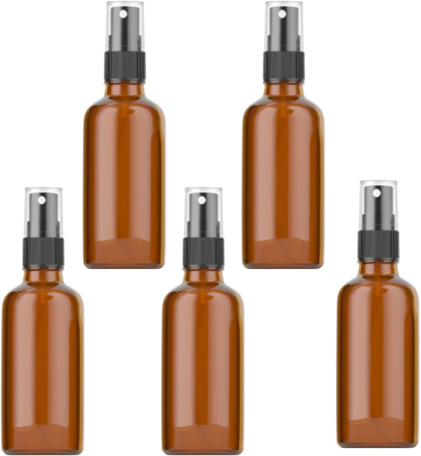 5 Pack Empty Amber Glass Bottles with Fine Mist Sprayer & Dust Cap, 50/100Ml Spray Roller Bottles, Refillable Glass Spray Bottles Containers for Essential Oil, Plants Water Cleaning Liquid (100ML) image number 6