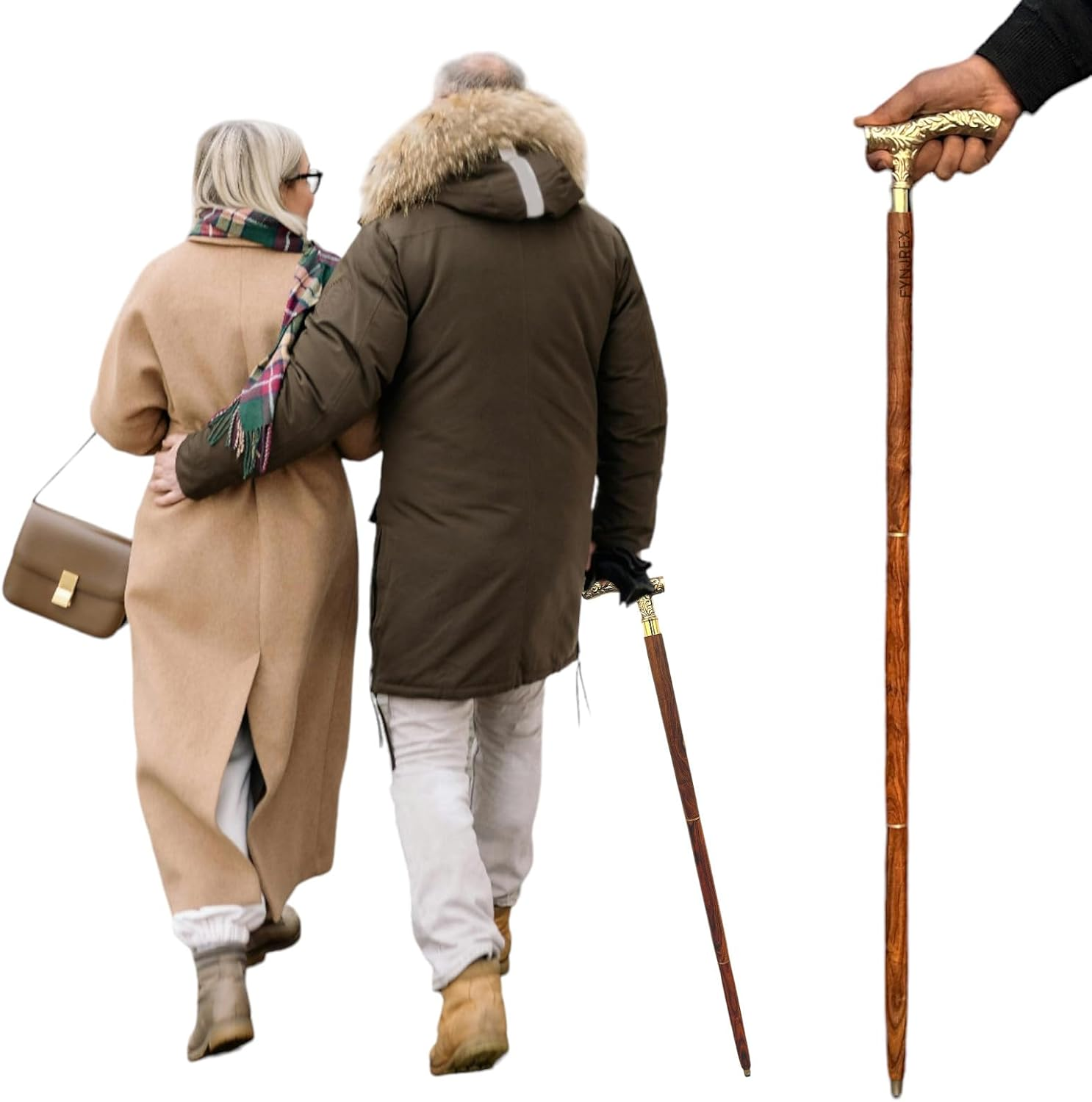 Vintage Walking Cane with Brass Handle, Wooden Stick with T-Shape Derby Handle image number 6