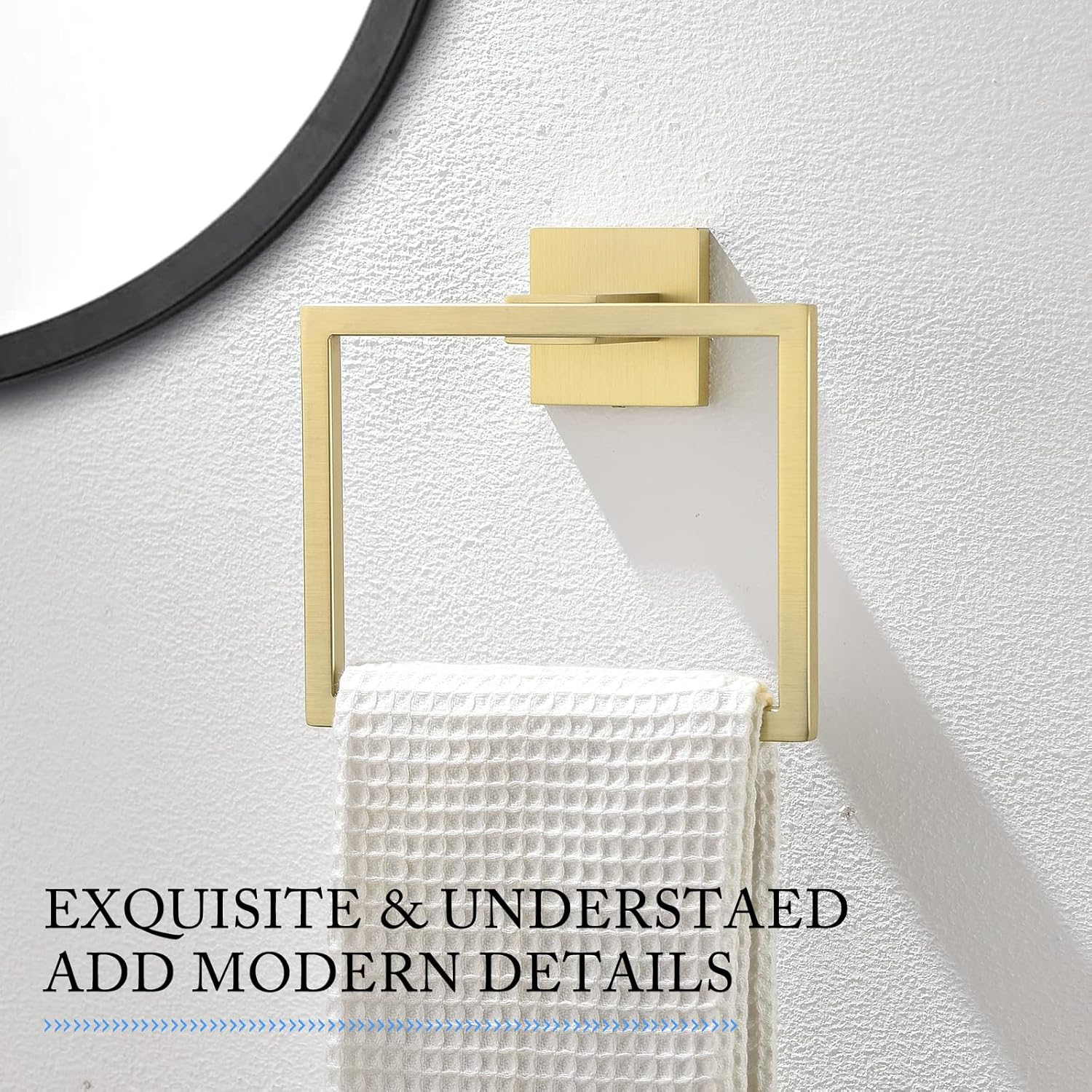 TQKAG Brushed Gold Towel Ring Bathroom Hand Towel Holder Stainless Steel Square Towel Bar Hangers Wall Mounted - Brushed image number 5