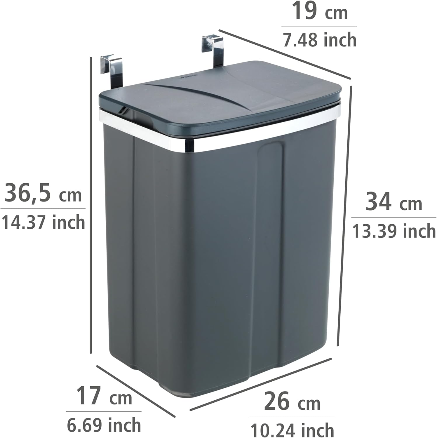 Wenko Garbage Bin Kitchen Trash Can Hanging Gray 12L image number 6