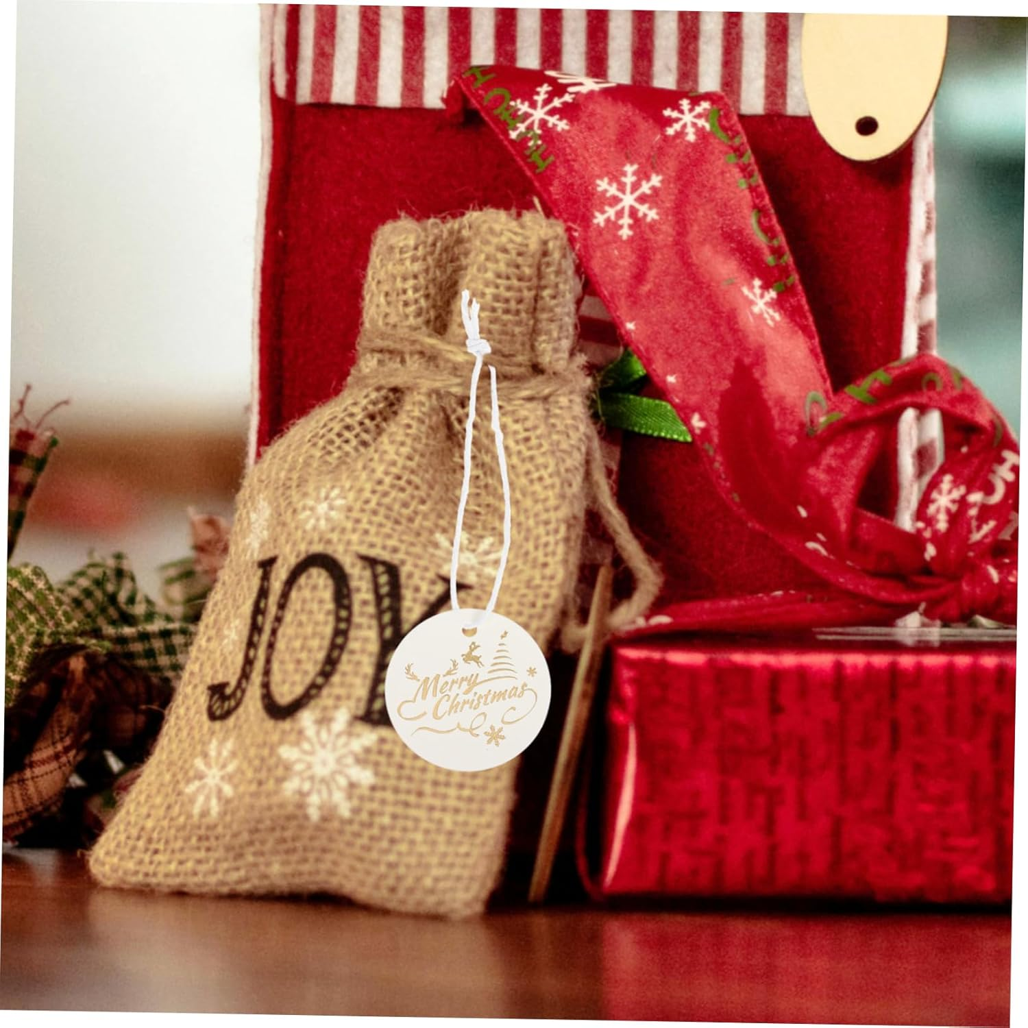 100Pcs Stamped Christmas Labels Christmas Party Tags Christmas Tags Christmas Decoration Holiday Hanging Tags Christmas Name Tags Decorative Tag Xmas Hanging Labels White Paper image number 3