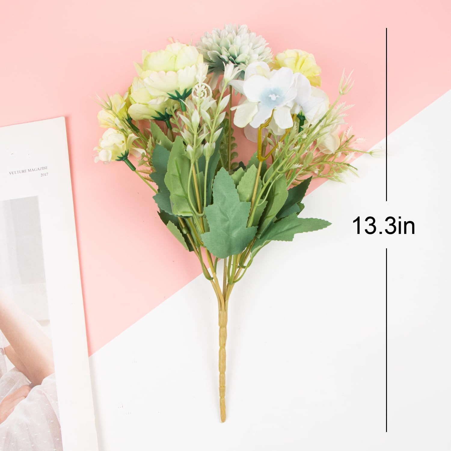 2 Bundles Artificial Flowers Set Roses Camellia Peony Chrysanthemum Combo Faux Flowers Bulk Flower Leaf with Stems for DIY Centerpieces Wedding Party Home Decorations (Green)