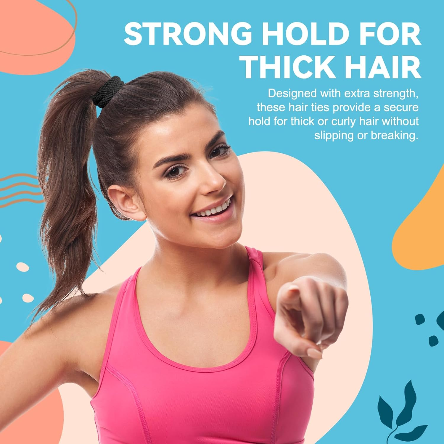 HOYOLS Black Seamless Hair Ties for Thick Hair, No Damage Ponytail Holders Elastics Scrunchies for Women Girls (Black) image number 6