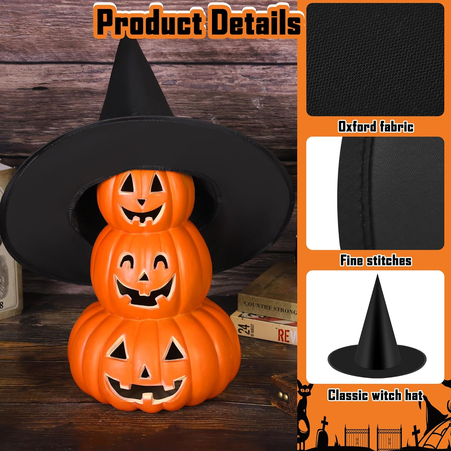 Elcoho 12 Pieces Halloween Costume Witch Hat with 100 Yards Hanging Rope for Halloween Yard Decoration image number 3