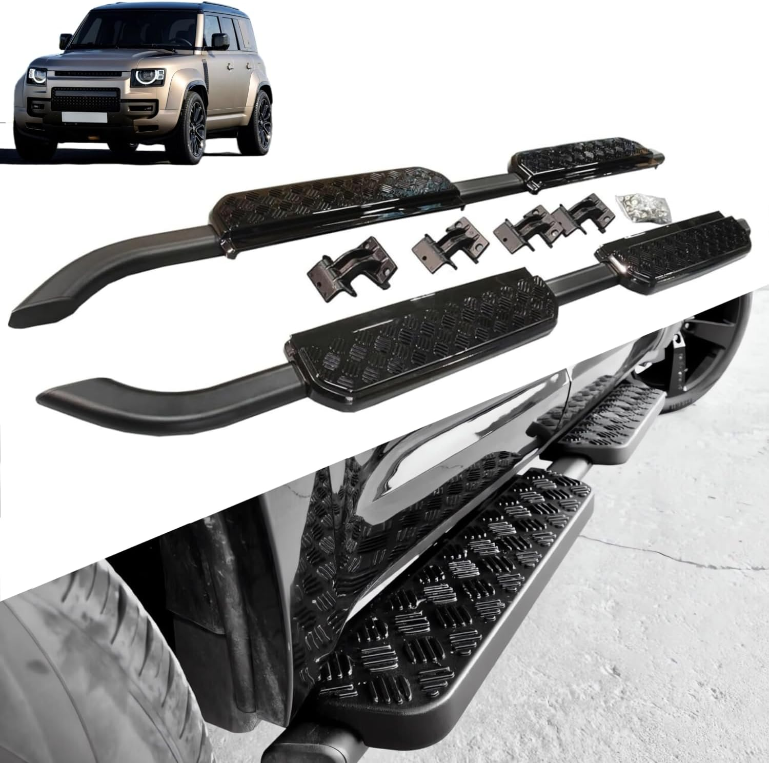 Running Boards Fits for LR Defender 110 130 4Dr 2020 2021 2022 2023 2024 2025 Side Step (No Drilling Required) image number 2