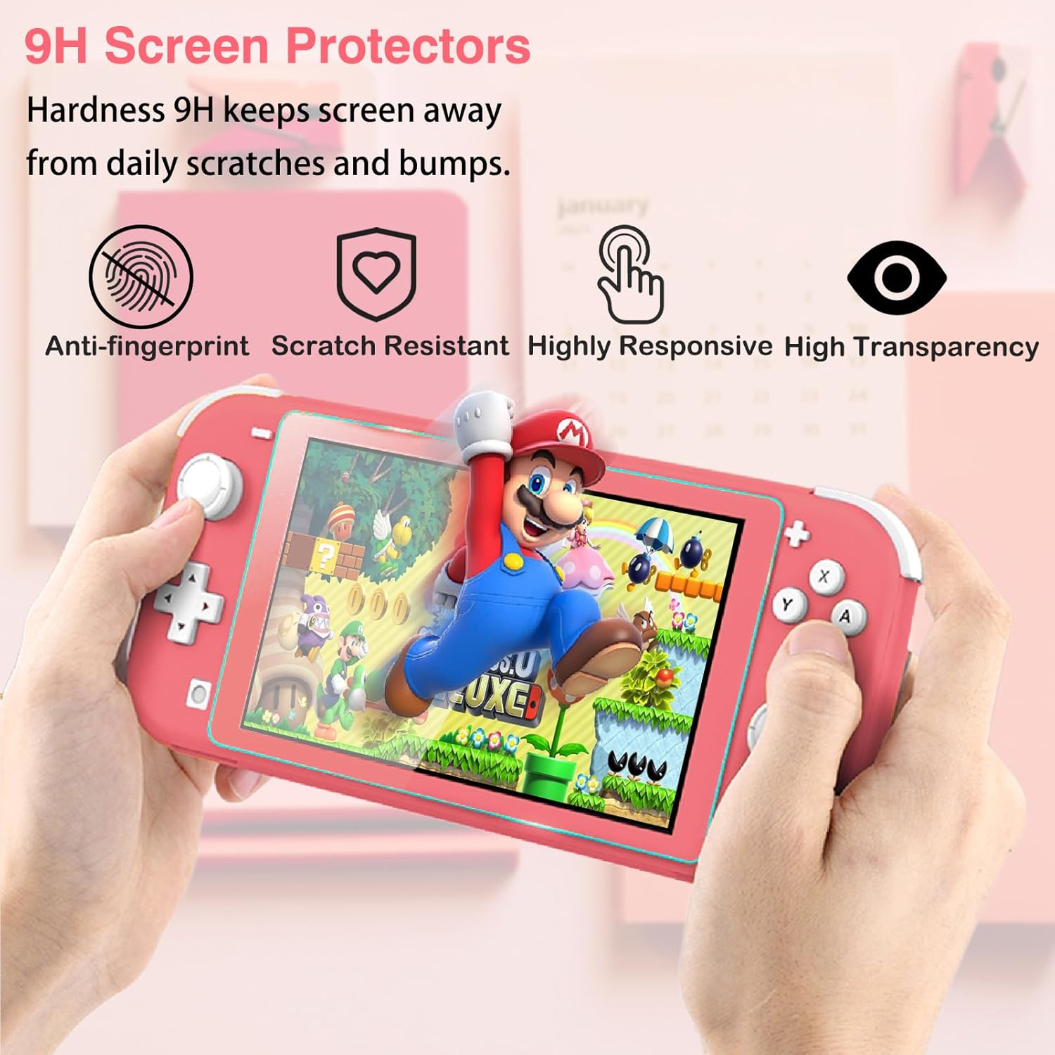 Tikodirect Carrying Case for Nintendo Switch Lite, Shockproof Portable Travel Bag with Glitter Galaxy Case, Screen Protectors and Cute Leaf Thumb Grips Caps, Animal Crossing Pink - Animal Crossing Pink image number 3