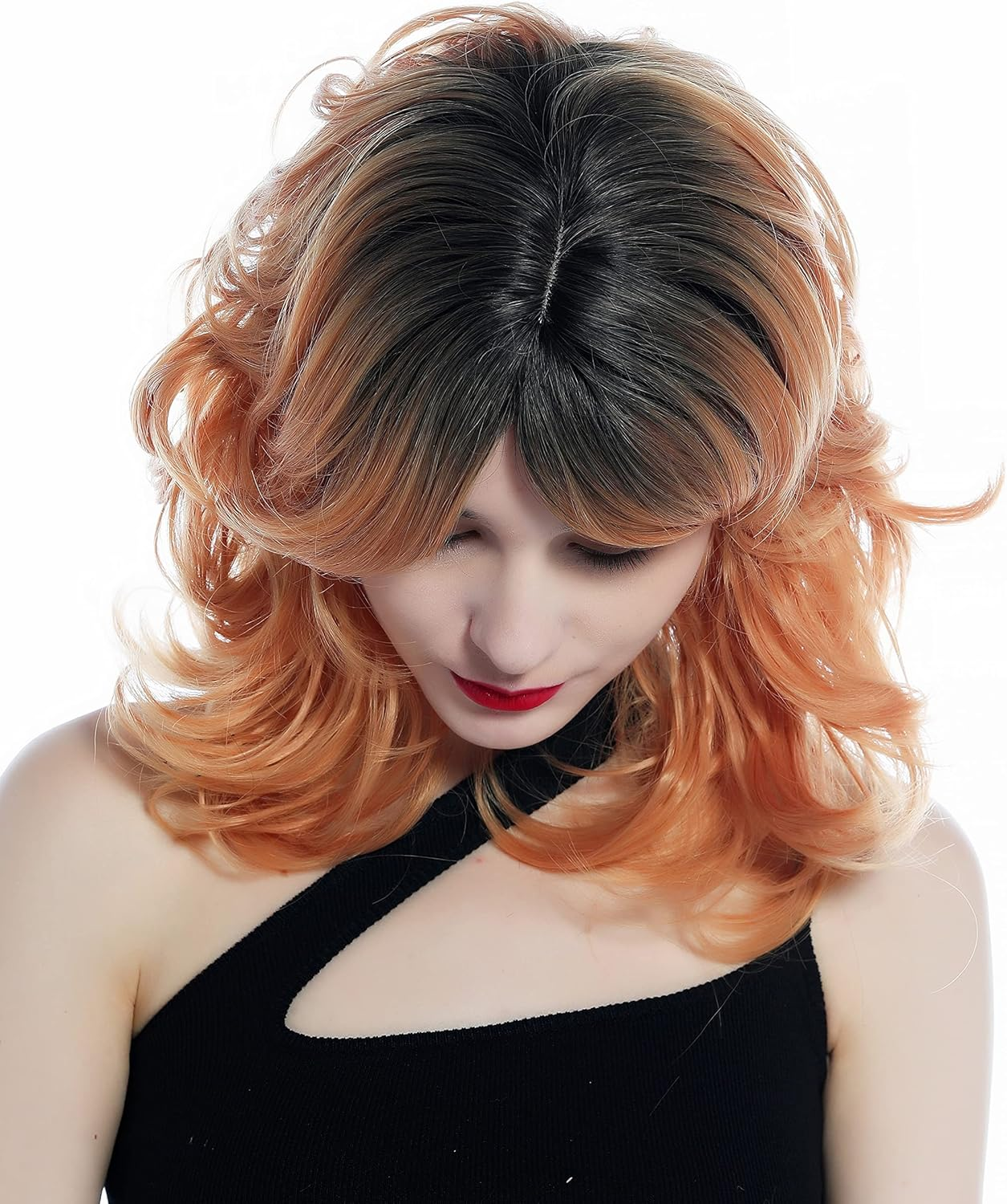 WIG ME up - SZL0673-T-010 Women'S Wig Wild Wavy Curly Shoulder Length Ombre Black Copper Blonde Wig image number 2